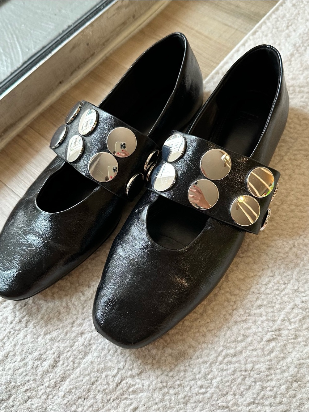 Studded Black Ballet Flats Size 7.5